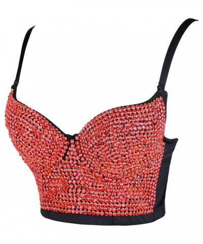 Women's Rhinestone Diamond Push up Bustier Crop Top Sexy Punk Corset Bra Red $26.95 Others