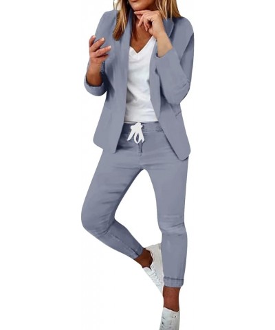 Women Two Piece Outfits Business Casual Solid Open Front Blazer Jacket and Pencil Pants Elegant Office Work Suits Set A1-dark...