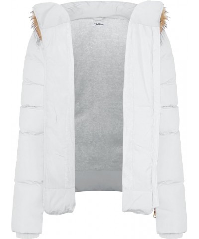 Women's Fur Hooded Puffer Jacket With Zipper Fleece Lining White2 $30.38 Jackets