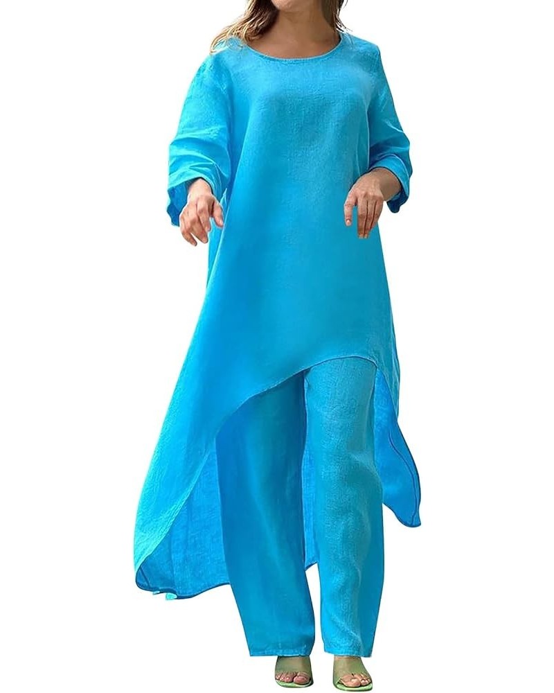 Women Outfit Sets Summer Ladies Casual Fashion Chiffon Long Sleeve Trousers Two Piece Set Dressy Pant Suits Sets3-blue $20.34...