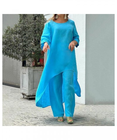 Women Outfit Sets Summer Ladies Casual Fashion Chiffon Long Sleeve Trousers Two Piece Set Dressy Pant Suits Sets3-blue $20.34...