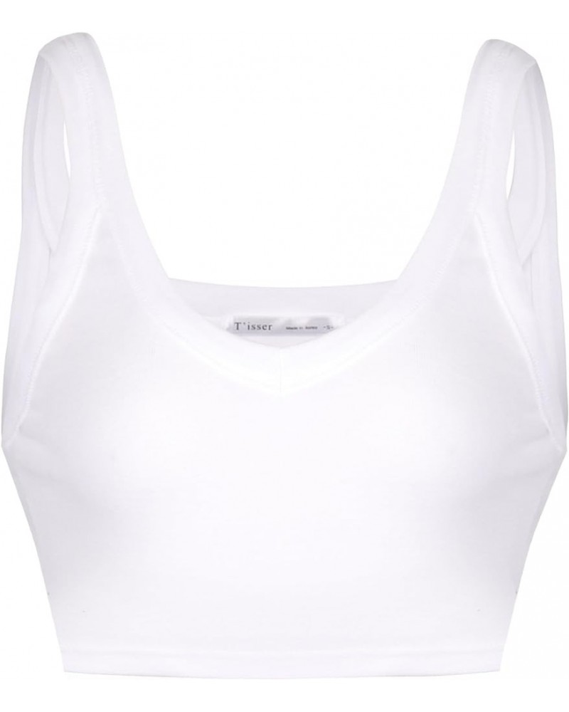 Women's Slim Fit V-Neck Cropped Tank Tops Sleeveless Spandex Knit 01-white $8.47 Tanks