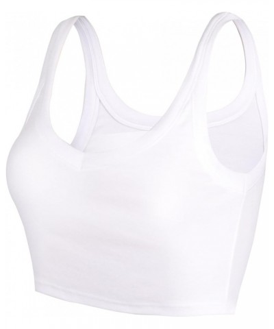 Women's Slim Fit V-Neck Cropped Tank Tops Sleeveless Spandex Knit 01-white $8.47 Tanks