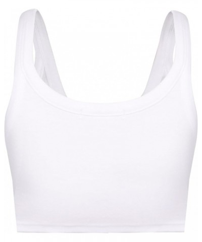 Women's Slim Fit V-Neck Cropped Tank Tops Sleeveless Spandex Knit 01-white $8.47 Tanks