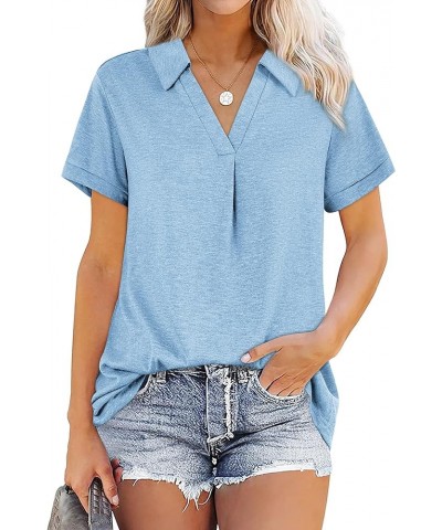 Womens V Neck Collared Shirt Short Sleeve Work Polo T Shirts Summer Dressy Casual Loose Fit Tunic Tops and Blouses A07-light ...