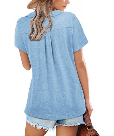 Womens V Neck Collared Shirt Short Sleeve Work Polo T Shirts Summer Dressy Casual Loose Fit Tunic Tops and Blouses A07-light ...