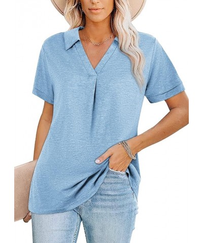 Womens V Neck Collared Shirt Short Sleeve Work Polo T Shirts Summer Dressy Casual Loose Fit Tunic Tops and Blouses A07-light ...