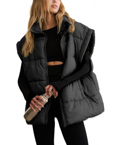 Women Winter Oversized Puffer Vest Lightweight Stand Collar Flysleeve Insulated Padded Puffy Jackets Coat with Pockets Black ...