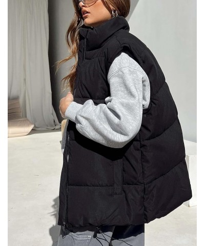 Women Winter Oversized Puffer Vest Lightweight Stand Collar Flysleeve Insulated Padded Puffy Jackets Coat with Pockets Black ...