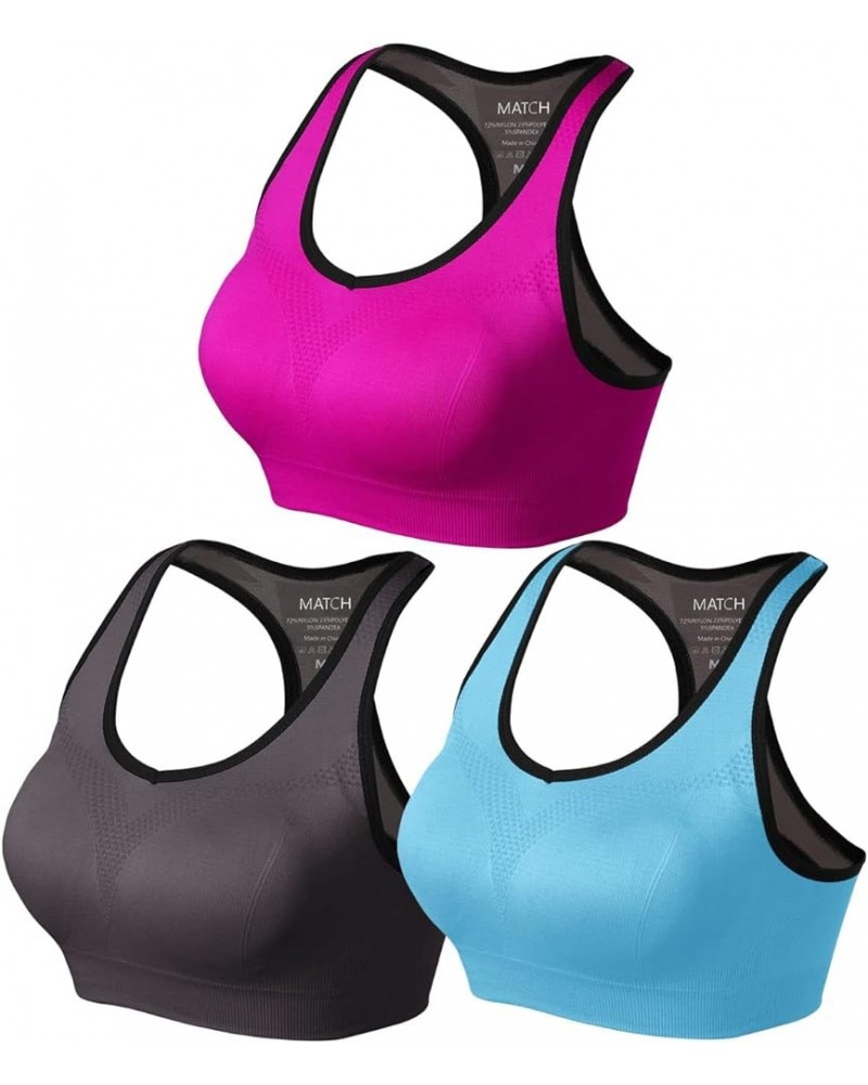 Womens Sports Bra Wirefree Seamless Padded Racerback Yoga Bra for Workout Gym Activewear with Removable Pads 0001 1 Pack of 3...