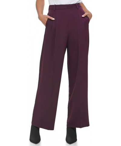 Women's Solid Crepe Pleated Straight Leg Pant (Standard and Plus Size) Aubergine $11.95 Pants