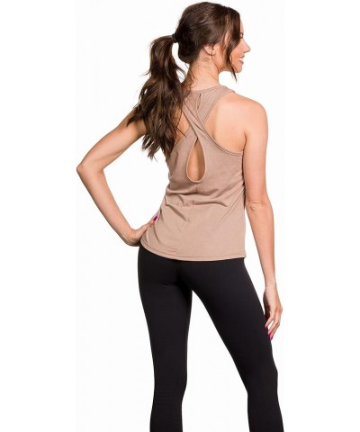 Womens Cross Open Back Scoop Neck Style Yoga Tank Top Sam-9 Style Coffee $10.99 Activewear