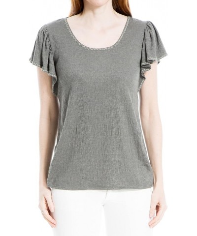 Women's Flutter Sleeve Crinkle Jersey Top Army $9.82 Blouses