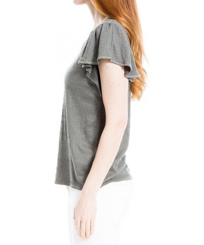 Women's Flutter Sleeve Crinkle Jersey Top Army $9.82 Blouses