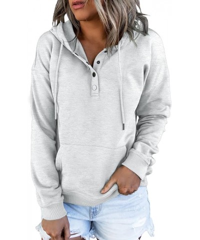 Women's Casual Hoodies Long Sleeve Solid Lightweight Pullover Tops Loose Sweatshirt with Pocket Button D White Grey $16.04 Ho...