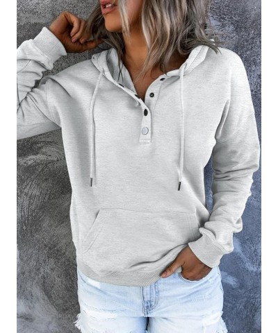 Women's Casual Hoodies Long Sleeve Solid Lightweight Pullover Tops Loose Sweatshirt with Pocket Button D White Grey $16.04 Ho...