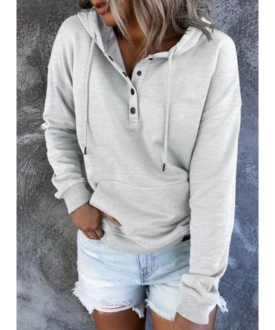 Women's Casual Hoodies Long Sleeve Solid Lightweight Pullover Tops Loose Sweatshirt with Pocket Button D White Grey $16.04 Ho...