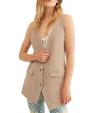 Women Y2k Suit Vest Tops Slim Fit Button Down Cropped Blazer Waistcoat Dressy V Neck Sleeveless Jacket Outwear Solid Beige $9...