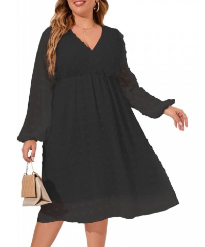 Women's Plus Size Wrap Dress, Black, Swiss Dot, 22W $28.99 Dresses