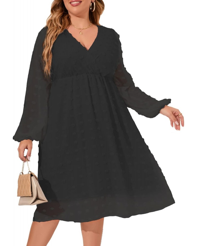 Women's Plus Size Wrap Dress, Black, Swiss Dot, 22W $28.99 Dresses