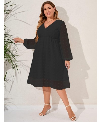 Women's Plus Size Wrap Dress, Black, Swiss Dot, 22W $28.99 Dresses