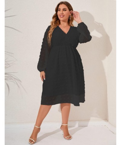 Women's Plus Size Wrap Dress, Black, Swiss Dot, 22W $28.99 Dresses