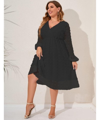 Women's Plus Size Wrap Dress, Black, Swiss Dot, 22W $28.99 Dresses