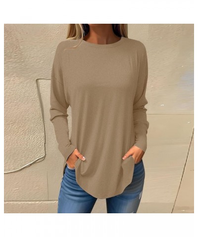 Women Print Crew Neck Tunic Shirt 2024 Spring Casual Loose Top Cozy Stretchy Breathable Basic Long Sleeve T-Shirt 08-khaki $8...