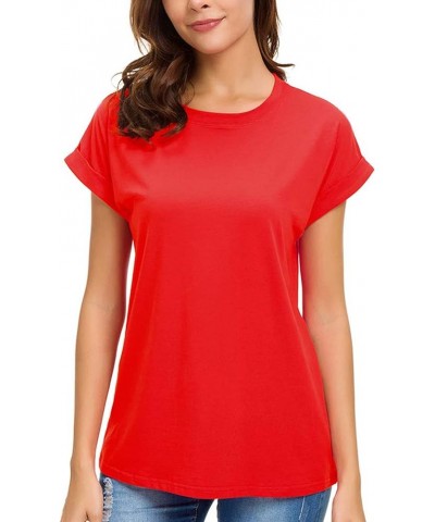 Womens Short Sleeve Loose Fitting T Shirts Cotton Casual Tops Red $12.00 T-Shirts