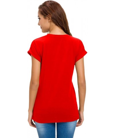 Womens Short Sleeve Loose Fitting T Shirts Cotton Casual Tops Red $12.00 T-Shirts