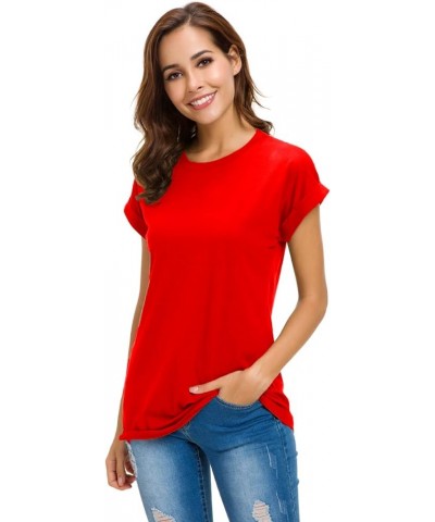 Womens Short Sleeve Loose Fitting T Shirts Cotton Casual Tops Red $12.00 T-Shirts