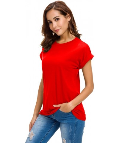 Womens Short Sleeve Loose Fitting T Shirts Cotton Casual Tops Red $12.00 T-Shirts