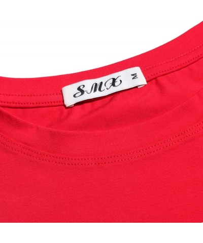 Womens Short Sleeve Loose Fitting T Shirts Cotton Casual Tops Red $12.00 T-Shirts