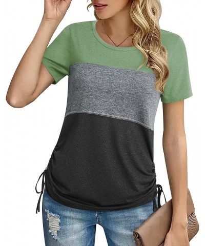 Womens T Shirts Crew Neck Summer Casual Color Block Tops Olive $8.54 Tops