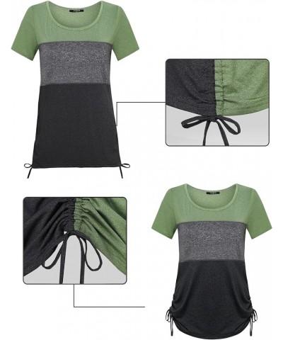 Womens T Shirts Crew Neck Summer Casual Color Block Tops Olive $8.54 Tops