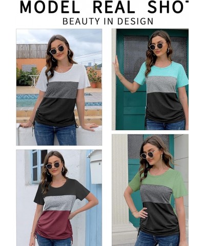 Womens T Shirts Crew Neck Summer Casual Color Block Tops Olive $8.54 Tops