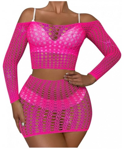 Womens Lingerie Set Fishnet V-Neck Lace Full Body Stockings Fishnet Halter Chemise Mesh Mini Dress Floral Fishnet Bodysuits Z...