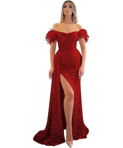 Sequin Prom Dress 2023 Long Sparkly Mermaid Evening Dress with Slit Glitter Party Gowns SK424 Z-wine Red $29.40 Dresses