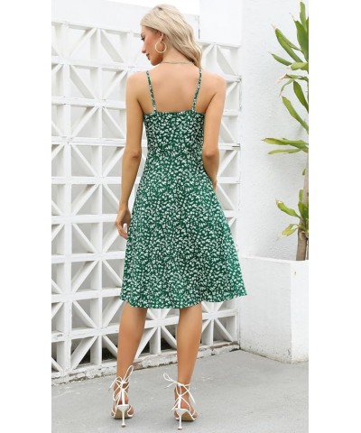 Women's Casual Beach Summer Dresses Solid Cotton Flattering A-Line Spaghetti Strap Button Down Midi Sundress Green Floral $18...