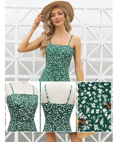 Women's Casual Beach Summer Dresses Solid Cotton Flattering A-Line Spaghetti Strap Button Down Midi Sundress Green Floral $18...