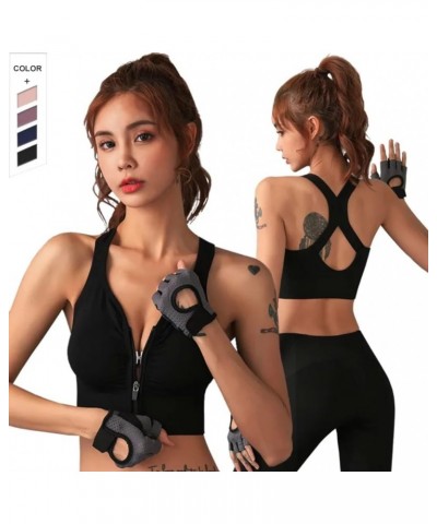 Women's Zip Front Closure Sports Bra - Wirefree Post Surgery Zipper Padded Racerback Workout Gym Yoga Bras Black $14.47 Lingerie