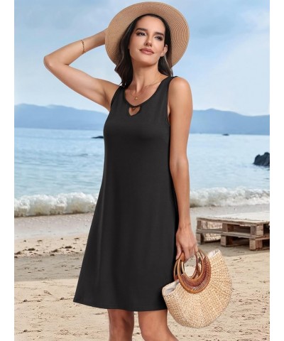 Summer Dresses for Women 2024 Trendy Beach Mini Crew Neck Sleeveless Cover Up Sundress with Pockets Black $12.74 Swimsuits