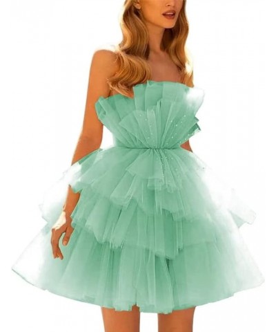 Strapless Homecoming Dresses for Teens Tiered Tulle Puffy Short Prom Dresses Ruffle Mini Party Gown Mint Green $34.50 Dresses