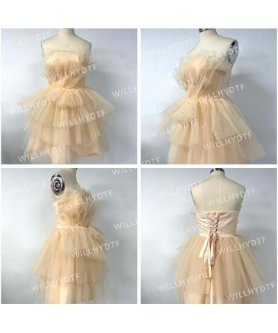 Strapless Homecoming Dresses for Teens Tiered Tulle Puffy Short Prom Dresses Ruffle Mini Party Gown Mint Green $34.50 Dresses