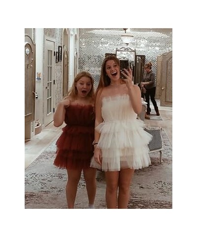 Strapless Homecoming Dresses for Teens Tiered Tulle Puffy Short Prom Dresses Ruffle Mini Party Gown Mint Green $34.50 Dresses