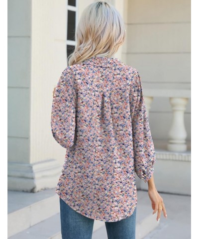 Womens 3/4 Sleeve Chiffon Blouses V Neck Collared Dressy Summer Tops Business Casual Tunic Shirts F2-pink Floral $17.66 Blouses