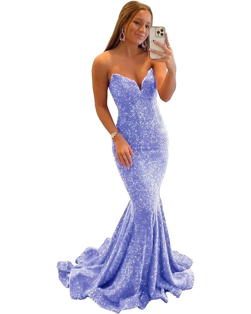 Sequin Mermaid Prom Dresses for Women Sparkly Long Sexy Strapless V Neck Bodycon Formal Evening Party Gowns Lilac $32.63 Dresses