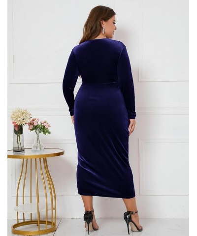 2023 Plus Size Velvet Wrap Dress Ruched Bodycon Dress Long Sleeves Ruffle Long Elegant Party Wedding Guest Cocktail Navy, Lon...