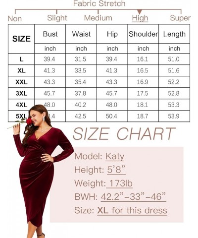 2023 Plus Size Velvet Wrap Dress Ruched Bodycon Dress Long Sleeves Ruffle Long Elegant Party Wedding Guest Cocktail Navy, Lon...