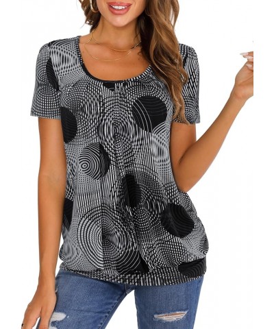 Women's Short Sleeve Summer Tops Scoop Neck Pleated Front Casual Tee T Shirt Black Circle $10.00 T-Shirts